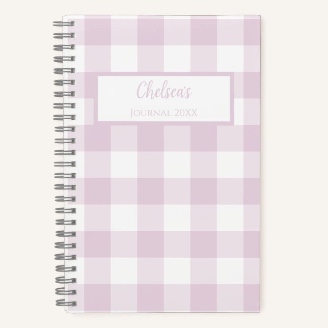 Gingham Karo Rosa Personalisiertes Tagebuch Notizb (Vorderseite)
