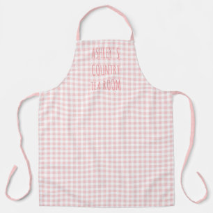 Gingham Karo Rosa und Weiß Personalisiert Schürze