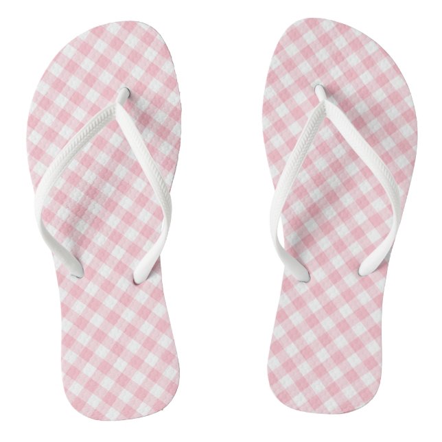 Gingham-Karo, rosa und weiße mittlere Größe Flip Flops (Fußbett)