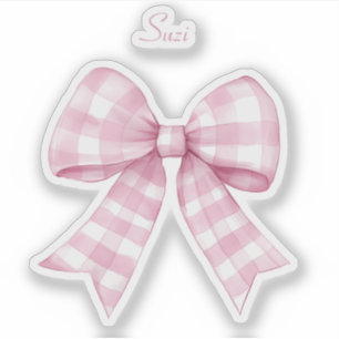 Gingham-Karo-Rosette mit Namens-Vinyl-Aufkleber Aufkleber