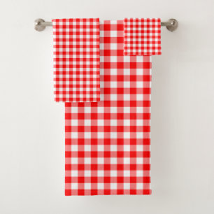 Gingham-Karo, rot und weiß, mittelgroß Badhandtuch Set