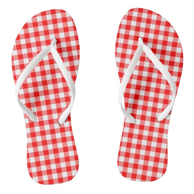 Gingham-Karo, rot und weiß, mittelgroß Flip Flops (Fußbett)