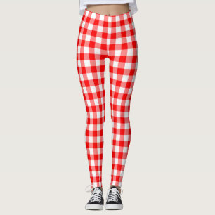 Gingham-Karo, rot und weiß, mittelgroß Leggings