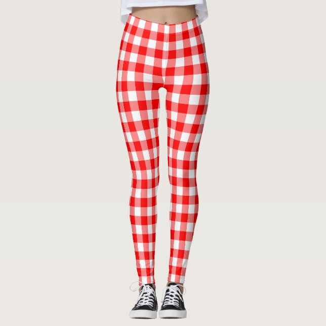 Gingham-Karo, rot und weiß, mittelgroß Leggings (Vorderseite)