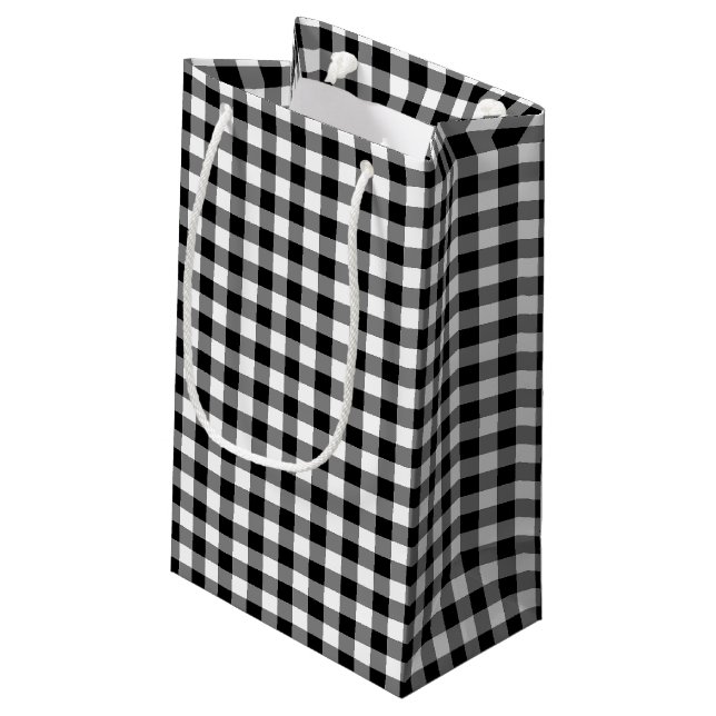 Gingham-Karo, Schwarz und Weiß Kleine Geschenktüte (Rückseite Schrägansicht)