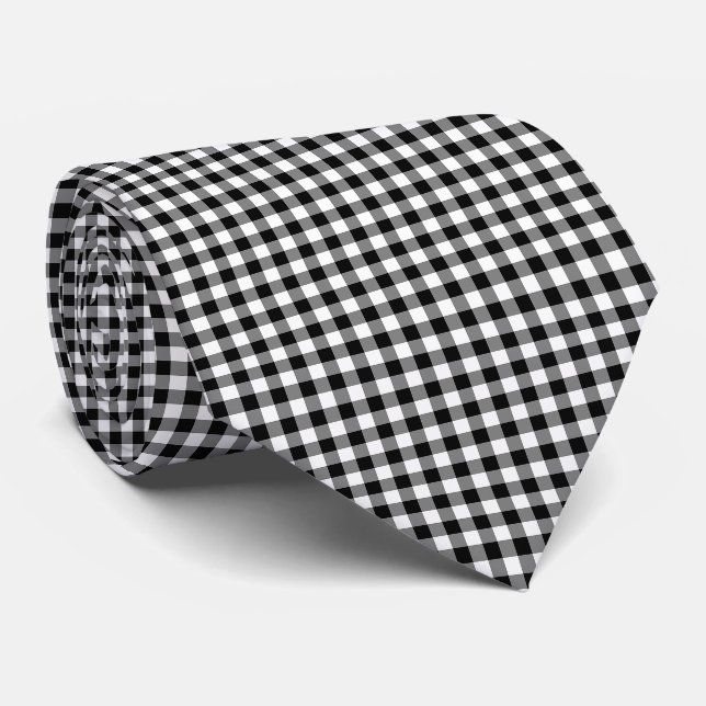 Gingham-Karo, Schwarz und Weiß Krawatte (Gerollt)
