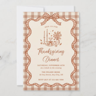 Gingham Karo Thanksgiving Abendessen Herbst Einladung