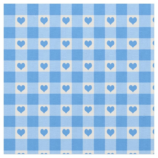 Gingham-Karo-und des Herz-Muster-| Blau Stoff (Nahaufnahme)