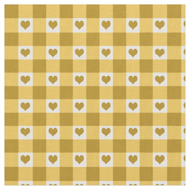 Gingham-Karo-und des Herz-Muster-| Gelb Stoff (Nahaufnahme)