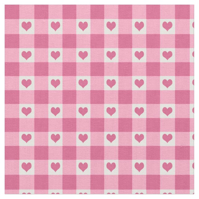 Gingham-Karo-und des Herz-Muster-| Rosa Stoff (Nahaufnahme)