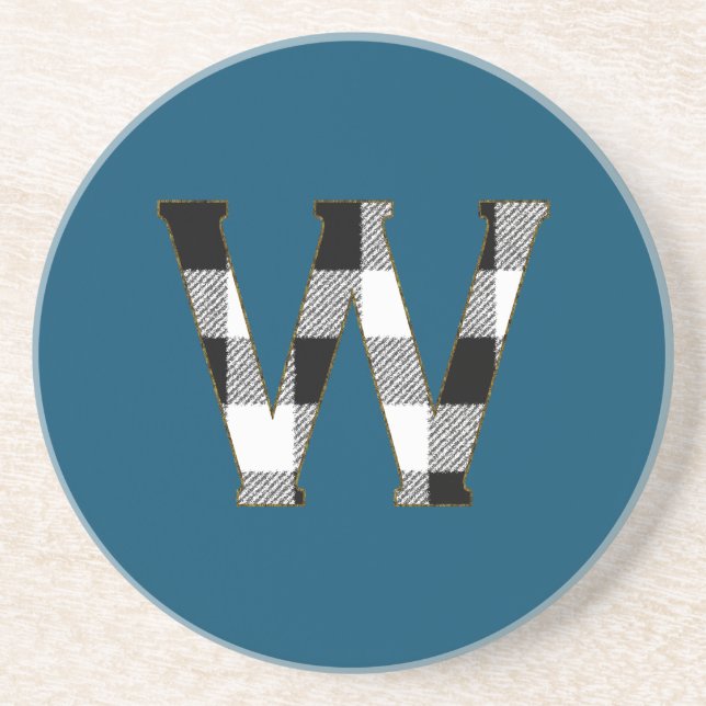 Gingham Karo W Sandstein Untersetzer (Vorne)