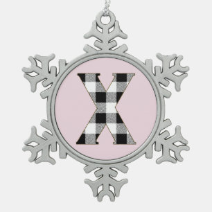 Gingham Karo X Schneeflocken Zinn-Ornament