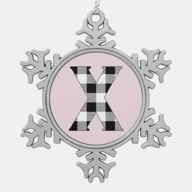 Gingham Karo X Schneeflocken Zinn-Ornament (Vorderseite)