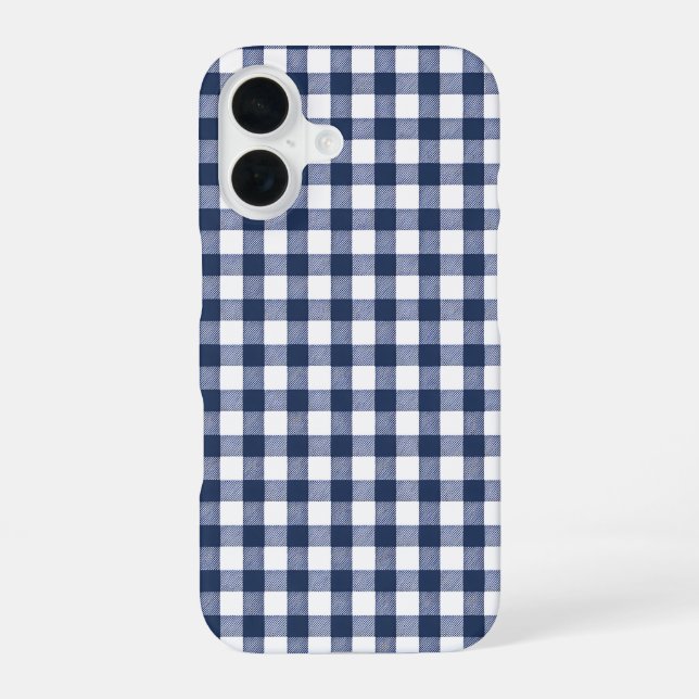 Gingham-Karomuster - Marineblau iPhone 16 Hülle (Rückseite)