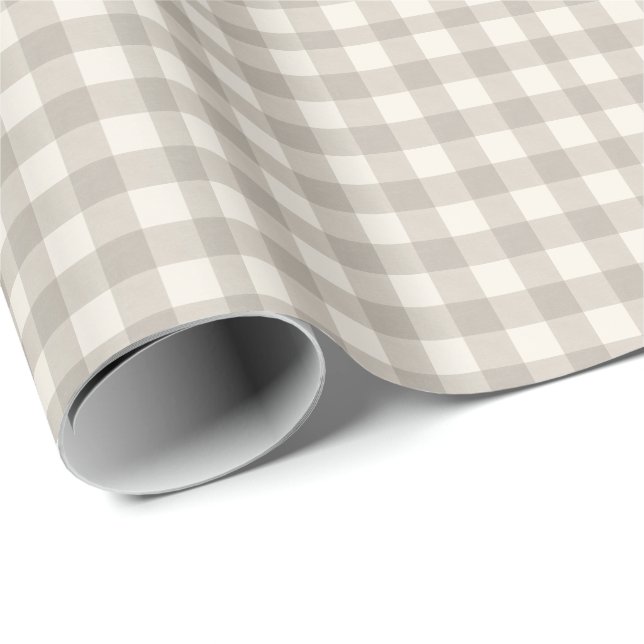 Gingham Karos kariert neutrales Beige Geschenkpapier (Rolleneckpunkt)