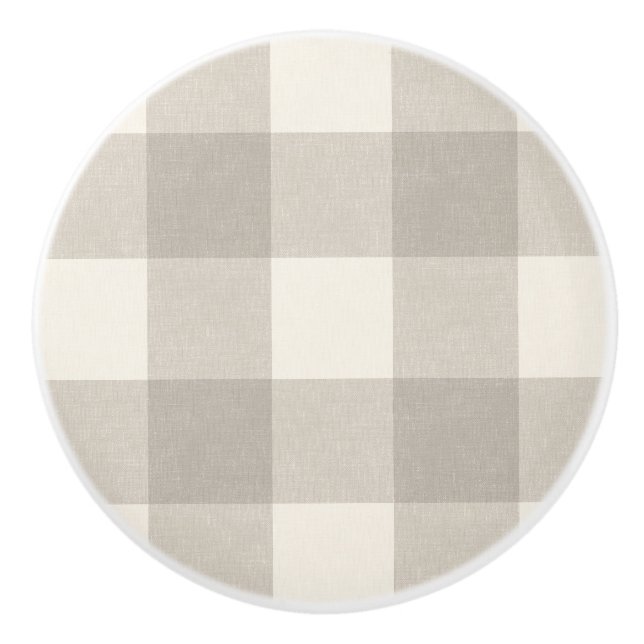 Gingham Karos kariert neutrales Beige Keramikknauf (Vorderseite)