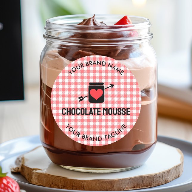 Gingham Karos Pink Pattern Jar Label für Unternehm Runder Aufkleber (Gingham Checks Pink Pattern Jar Label for Business)