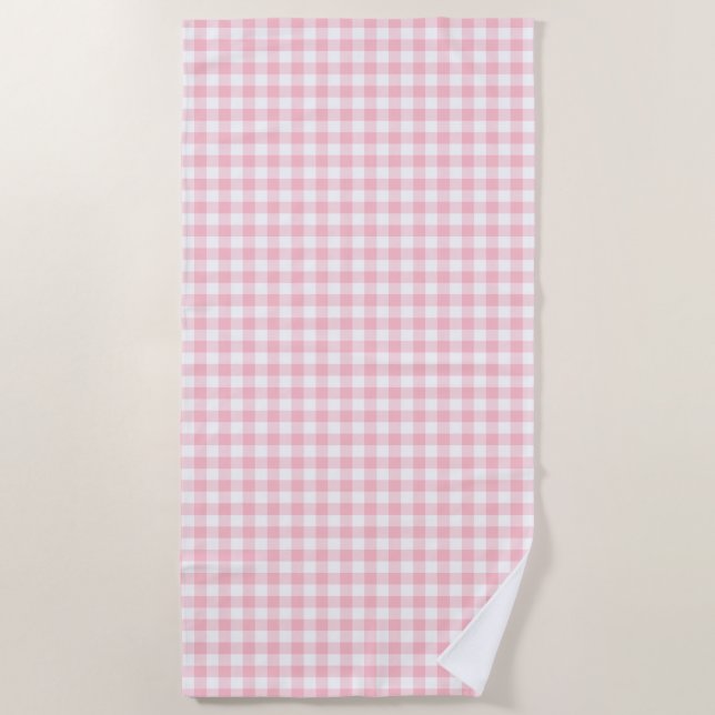 Gingham-Karos, rosa und weiße Mittelformat Strandtuch (Vorderseite)