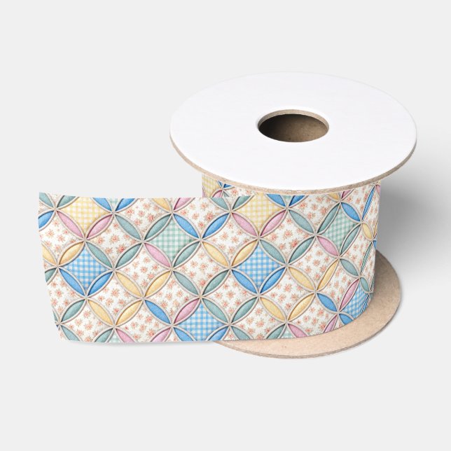 Gingham-Kathedralenfenster-Quilt-Design Satinband (Spule)