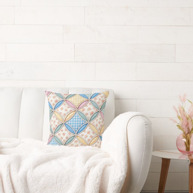 Gingham-Kathedralfenster-Quilt-Design Kissen (Liege)