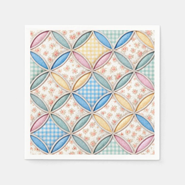Gingham-Kathedralfenster-Quilt-Design Serviette (Vorderseite)