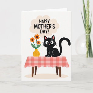 Gingham-Katze-Blumen-Grußkarte Karte