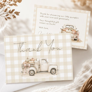 Gingham Kleiner Kürbis-LKW Herbst-Baby-Party Dankeskarte