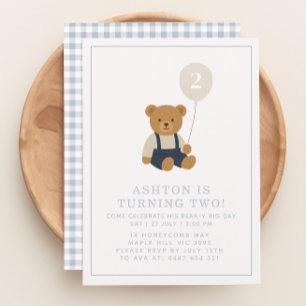 Gingham, kleiner Teddybär Geburtstag Einladung