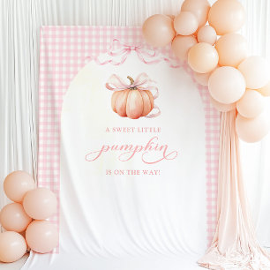 Gingham-Kürbis-Baby-Shower-Torbogen-Hintergrund-Ta Wandteppich