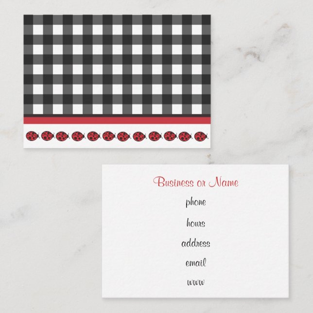 Gingham Ladybug Business Card Visitenkarte (Vorne/Hinten)