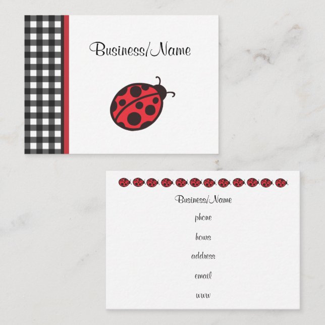Gingham Ladybug Business Card Visitenkarte (Vorne/Hinten)
