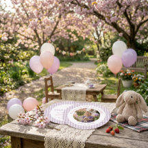 Gingham Lavender 1. Geburtstags-Foto Danke