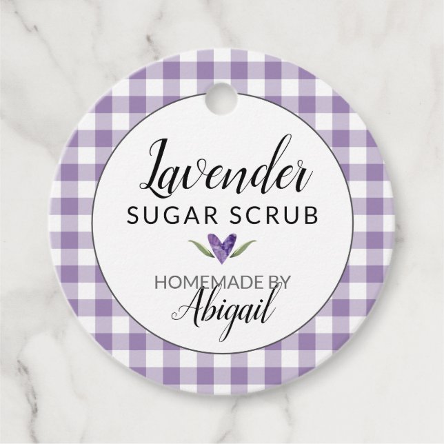 Gingham Lavender Sugar Scrub (mit Inhaltsstoffen) Geschenkanhänger (Vorderseite)