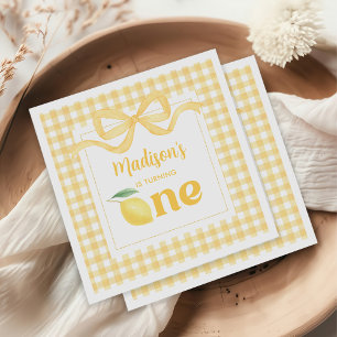 Gingham Lemon Themed 1. Geburtstag Serviette