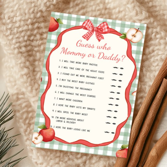 Gingham Liebling unseres Auges Rate wer Mami oder  (Apple of Our Eye Baby Shower Guess Who Mommy or Daddy Game)