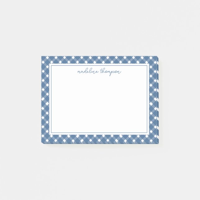 Gingham Light Navy Blue Border Post-it Klebezettel (Vorderseite)