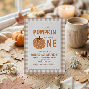 Gingham Little Pumpkin 1. Geburtstagseinladung Einladung