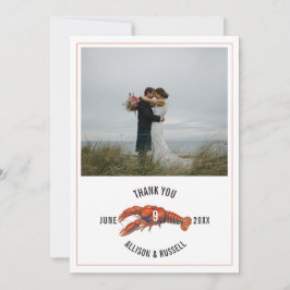 Gingham Lobster Rustic Coastal Wedding Dankeskarte