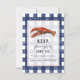 Gingham Lobster Rustic Wedding RSVP Karte