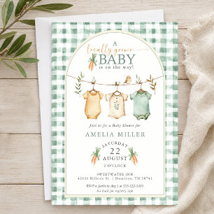 Gingham Local Grown Baby Kleiderleine Babyparty Einladung