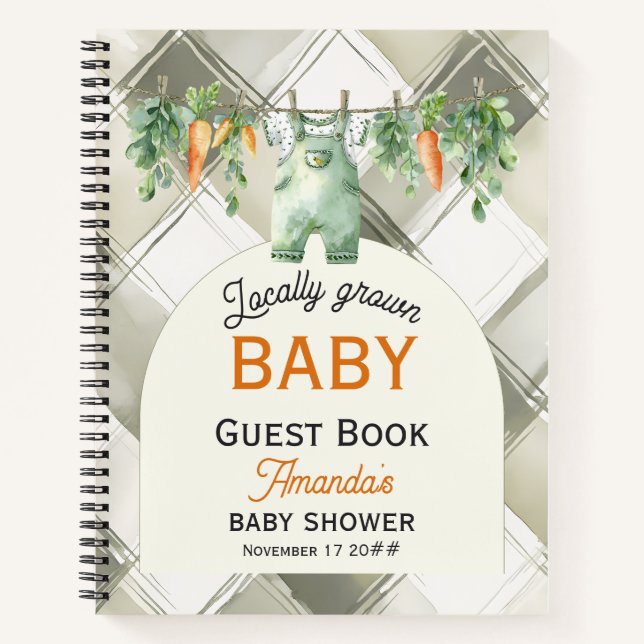 Gingham Locale Grown Baby Shower Gästebuch Notizbuch (Vorderseite)