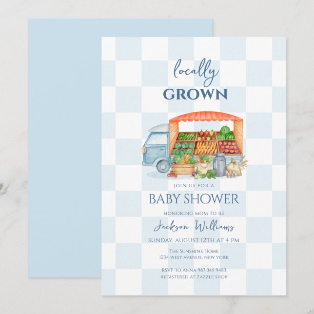 Gingham Locally grown Veggies Truck Baby Shower Einladung (Vorne/Hinten)