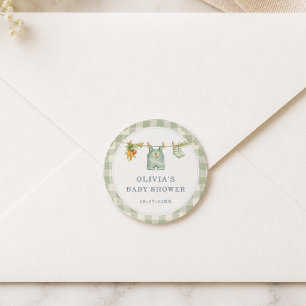 Gingham-Lokal-Gewachsen-Baby-Shower-Party Runder Aufkleber