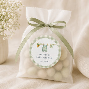 Gingham-Lokal-Gewachsene-Baby-Shower-Party Runder Aufkleber