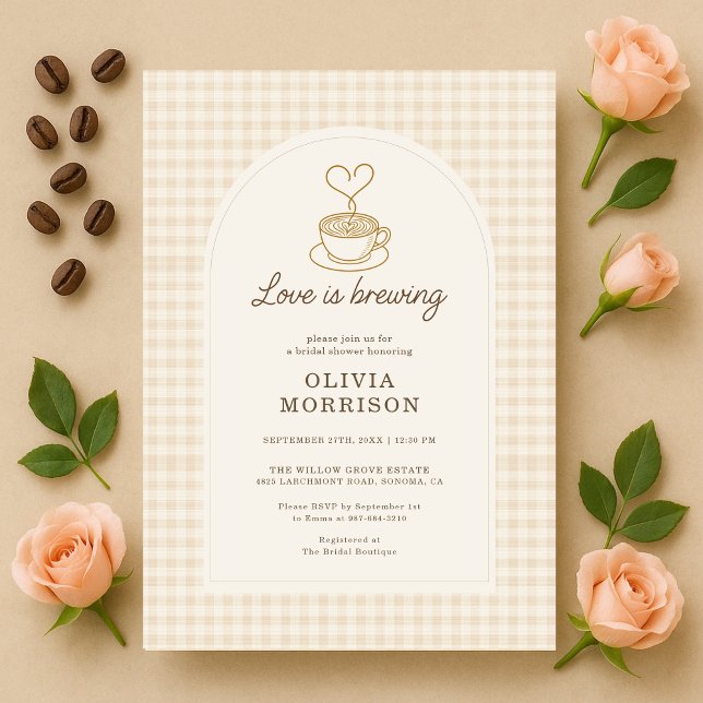 Gingham Love is Brewing Coffee Bridal Shower Einladung (Von Creator hochgeladen)
