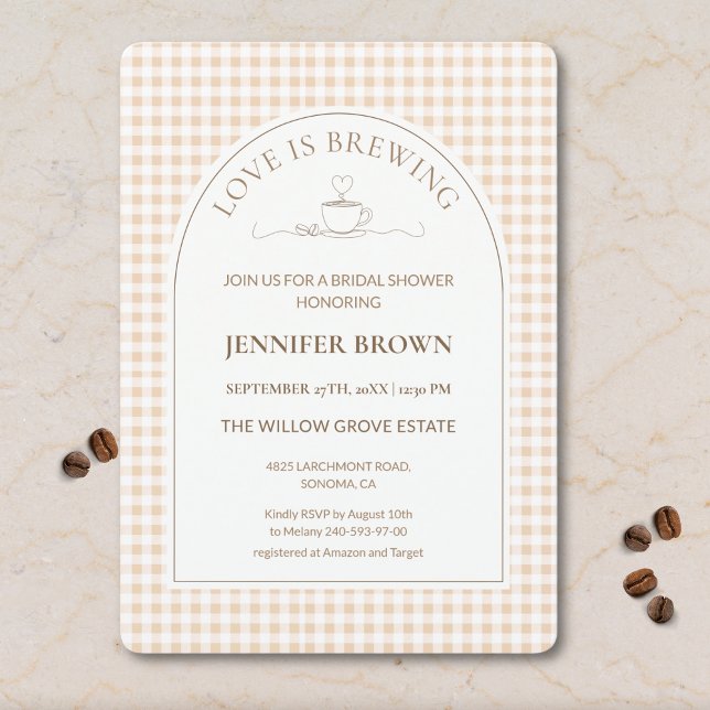 Gingham Love Is Brewing Coffee Bridal Shower Einladung (Von Creator hochgeladen)