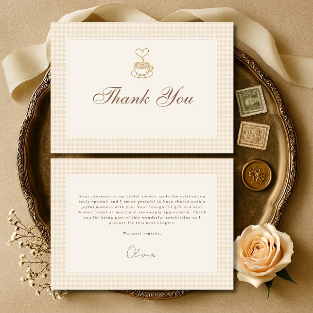 Gingham Love is Brewing Kaffee-Brautjunggesellinne Dankeskarte (Von Creator hochgeladen)