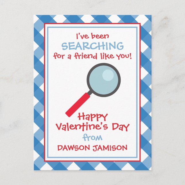 Gingham Magnifying Glass Valentine's Cards Postkarte (Vorderseite)