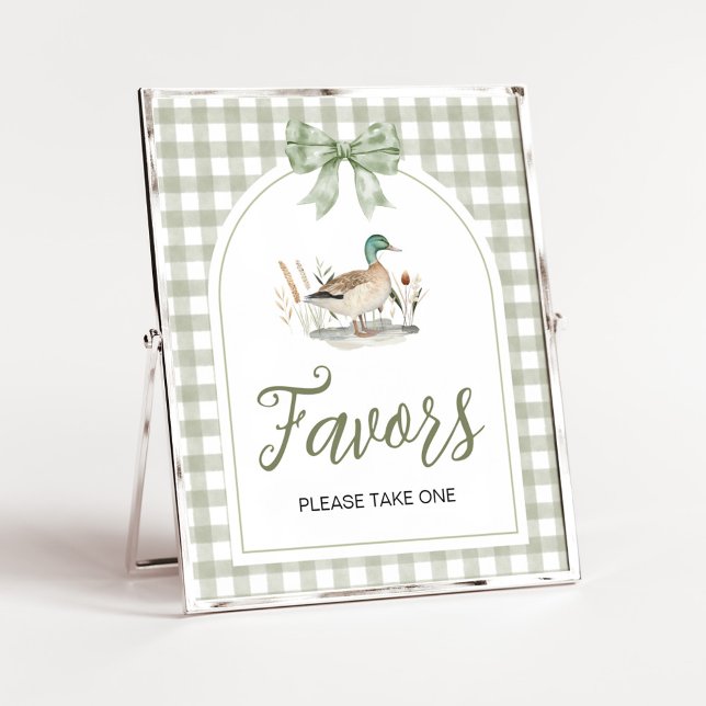 Gingham Mallard Duck Baby Shower Lieblingsuntersch Poster (Sage Green Gingham Mallard Duck Hunting Country Baby Shower Sign)