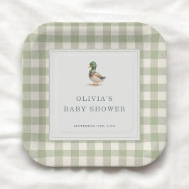 Gingham Mallard Duck Baby Shower Party Pappteller